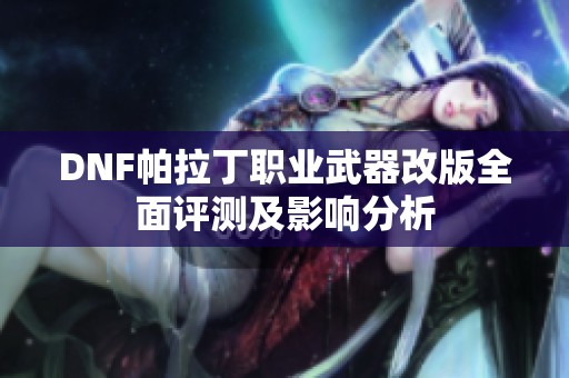 DNF帕拉丁职业武器改版全面评测及影响分析